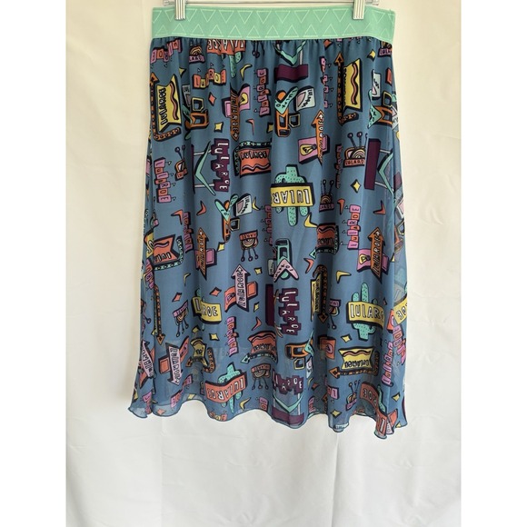 LuLaRoe Lola Skirt S Retro Neon Diner Vegas Logo Signs Size XL - Picture 1 of 6
